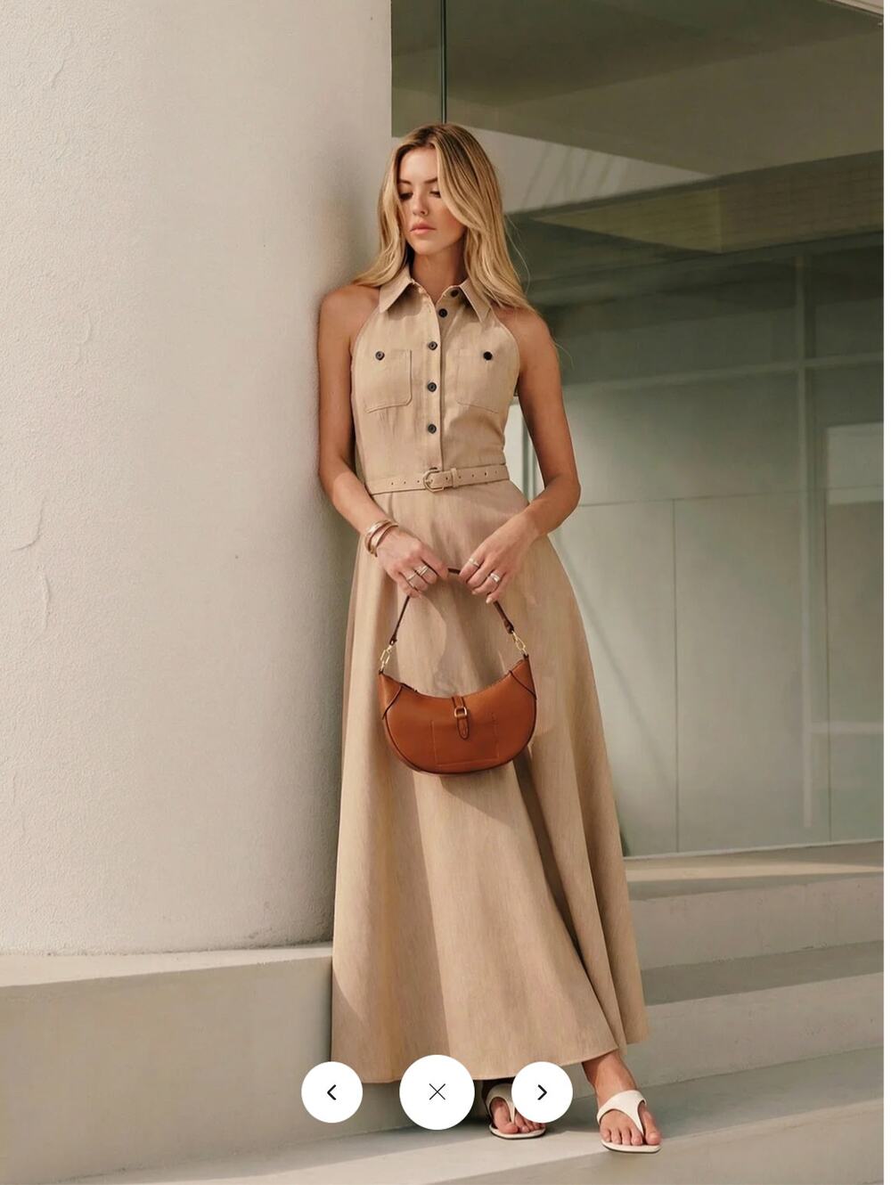 NWT Commense Collared Halter Backless Belted Maxi Dress Sz M